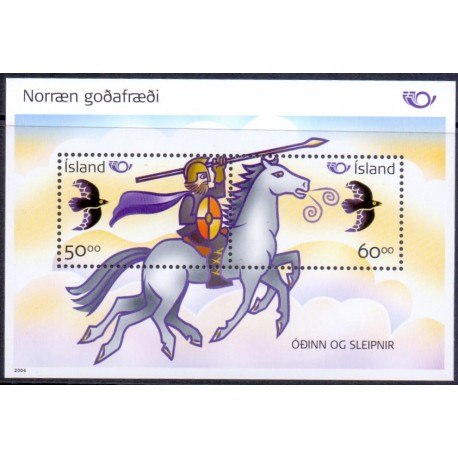 Island. 2004. Nordisk mytologi. AFA nr 1045-46 i miniark **      stemplet FDC