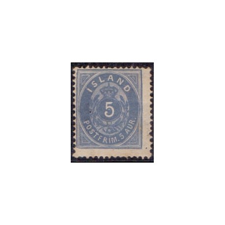 Island. 1875-76.  5 Aur AFA nr. 6 ** postfrisk st. stemplet FDC