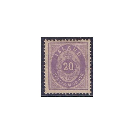 Island. 1875-76.  20 Aur, LysViolet AFA nr. 10a **  postfrisk st. stemplet FDC