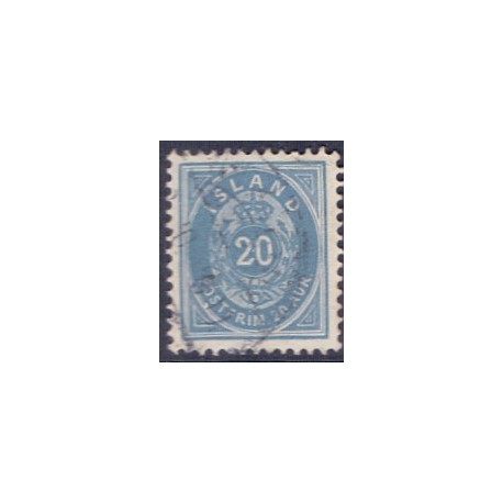 Island. 1896-97.  20 aur. BLÅ. AFA nr. 14B **postfrisk st. stemplet FDC