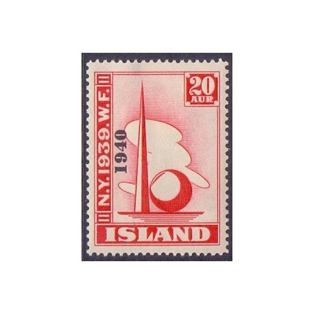 Island. 1940. Verdensudstillingen med OVERTRYK. 20 Aur. AFA nr. 219 **  postfrisk st. stemplet FDC