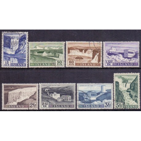 Island. 1956, Elkraftværker og vandfald, komplet serie.  AFA nr. 304-11  **  postfrisk st. stemplet FDC