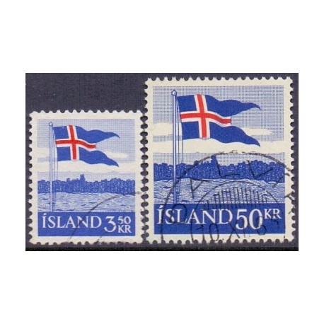 Island. 1958. Det Islandske flag.  AFA nr. 328-29 ** postfrisk st. stemplet FDC