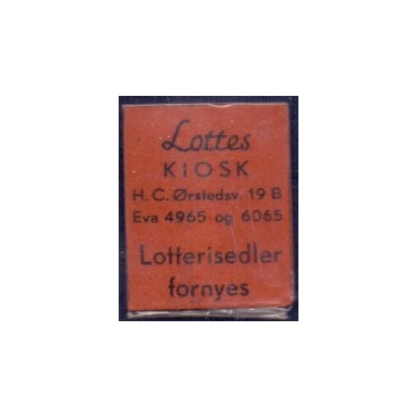 Frimærkepenge 1 Øre "Lotterisedler fornyes. Lottes KIOSK H.C.Ørstedsv. 19 B" Rød