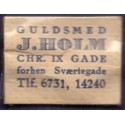 Frimærkepenge 1 Øre "Guldsmed J. Holm" blå tekst, hvid papir (andet tryk)