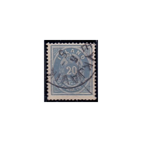 Island. 1882.  20 aur. BLÅ AFA nr. 14 **  postfrisk st. stemplet FDC
