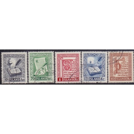 Island. 1953. Islandske håndskrifter, komplet sæt. AFA nr. 288-92  **  postfrisk st. stemplet FDC