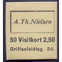 Frimærkepenge 1 Øre. "A. Th. Nielsen 50 visitkort 2,50 " Hvid/sort