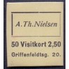 Frimærkepenge 1 Øre. "A. Th. Nielsen 50 visitkort 2,50 " Hvid/sort