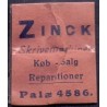 Frimærkepenge 1 Øre. "ZINCK Skrivemaskiner" Lyserød/sort