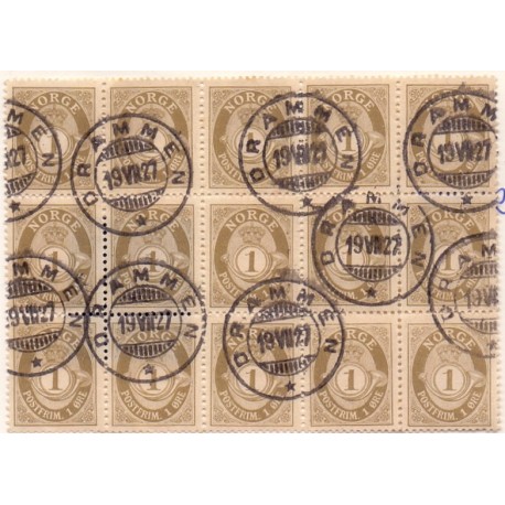 Norge. 1910. Ny gravering. 1 Øre. i 15-blok, AFA nr. 75 st.