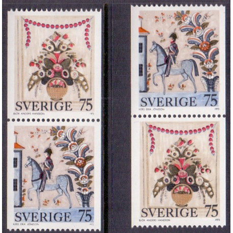 Sverige. 1973. Almuemalerier i parstykker, AFA nr. 834-37 ** (4 par)   postfrisk stemplet FDC st,