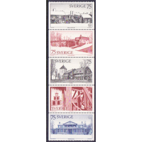 Sverige. 1975. Bygningsfredningsåret i 5-stribe. AFA nr. 914-18 **    postfrisk stemplet FDC st,