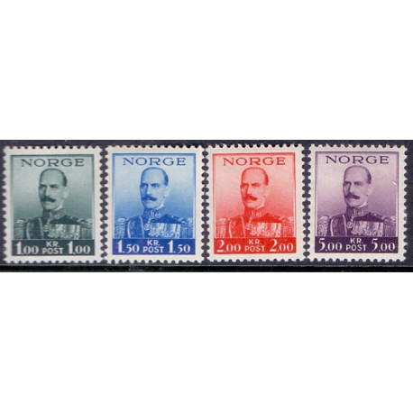Norge. 1937-38. Dybtryk. 1,00-5,00 Kr. AFA nr. 192-95 ** st. stemplet postfrisk