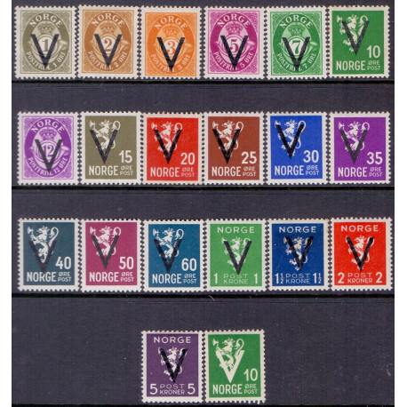 Norge. 1941. V-Mærker UDEN vandmærke. AFA nr. 245-64 **  st. stemplet postfrisk