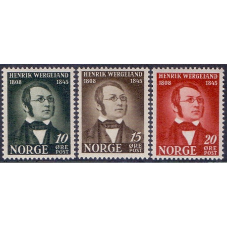 Norge. 1945, Henrik Wergelands død. AFA nr. 318-20**. stemplet postfrisk FDC
