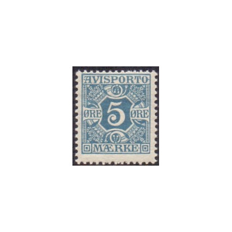 Avisporto. 1907. 5 Øre, blå. AFA. nr. 2,, ubrugt, postfrisk, stemplet