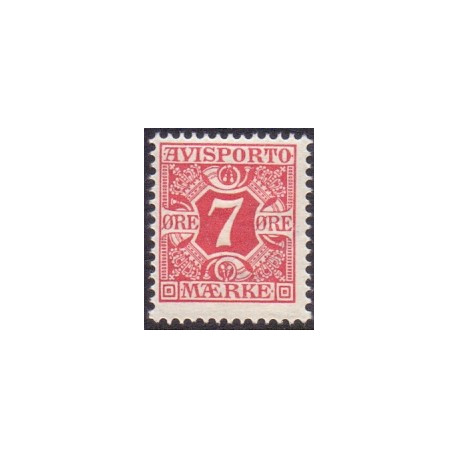 Avisporto. 1907. 7 Øre, rød. AFA. nr. 3, ubrugt, postfrisk, stemplet