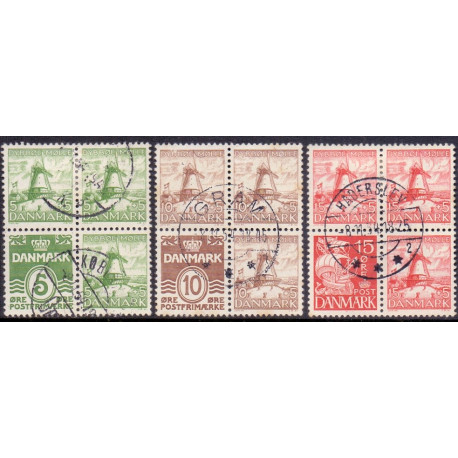 1937. Dybbøl Mølle 4-blokke. AFA nr. 236-38. postfrisk  Stemplet FDC