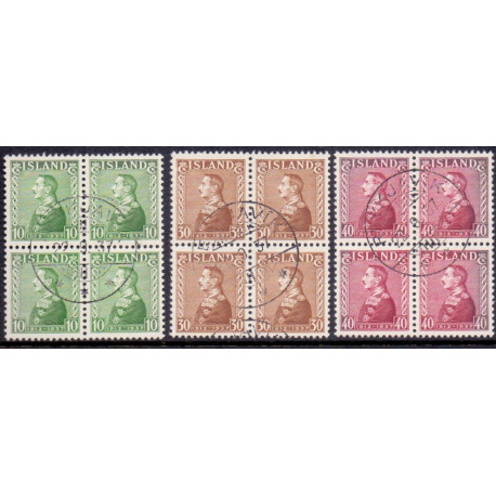 Island. 1937. Kong. Chr. IX. regeringsjubilæum. AFA nr. 187-89 i 4-blokke stemplet