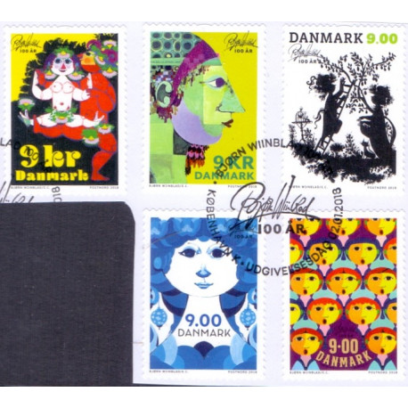 2018. Bjørn Wiinblad, AFA nr. 1922-26, postfrisk Stemplet FDC