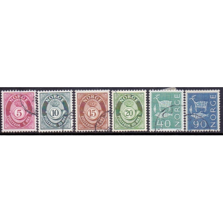 Norge. 1967-69. Posthorn stålstik. FLOUR AFA nr. 492F-501F ** (6) stemplet postfrisk FDC