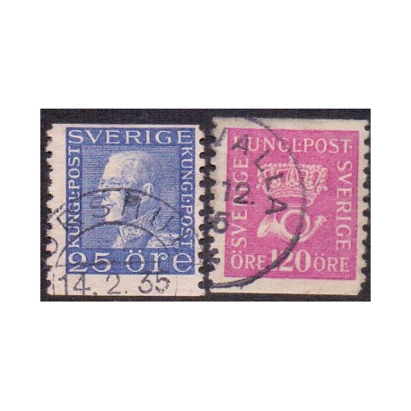 Sverige. 1934. Båndmærker 25-120 Øre HVIDT papir, AFA nr. 223-24 st. (2)  postfrisk stemplet FDC st,