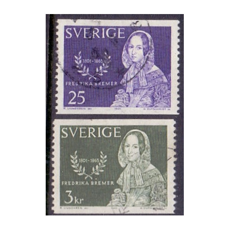 Sverige. 1965. Frederika Bremer. 25 Øre-3 kr.  AFA nr. 546-47 **     postfrisk stemplet FDC st,