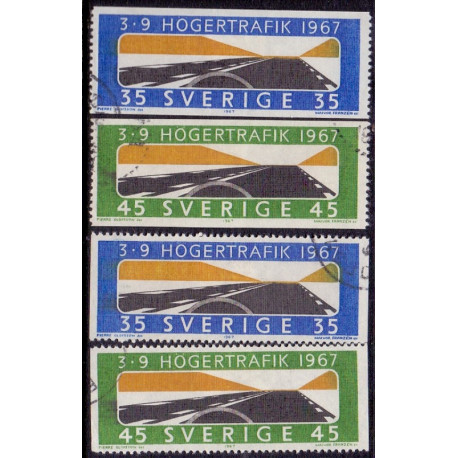 Sverige. 1967. Højretrafik, 35-45 Øre AFA nr. 594-95A ** (4)    postfrisk stemplet FDC st,