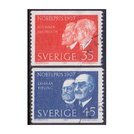 Sverige. 1967. Nobelpristager 1907 35-45 Øre,  AFA nr. 602-03 **   postfrisk stemplet FDC st,