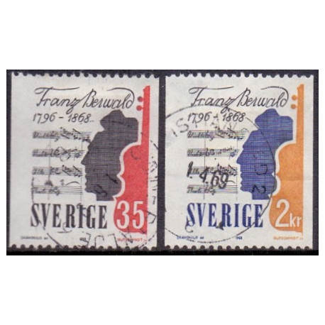 Sverige. 1968. Franz Berwalds død, 35 Øre-2 kr. AFA nr. 607-08 **  postfrisk stemplet FDC st,