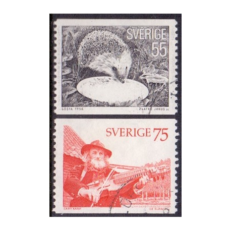 Sverige. 1975. Pindsvin og spillemand. 55-75 Øre. AFA nr. 927-28 **     postfrisk stemplet FDC st,