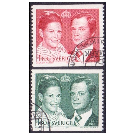 Sverige. 1976. Kong Carl XVI's bryllup. 1-1,30 kr. AFA nr. 951-52 **  postfrisk stemplet FDC st,
