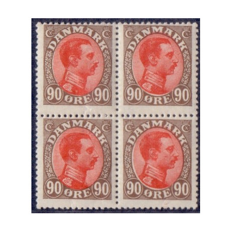 1918-20. Chr. X. 90 Øre, i 4-blok AFA 109 **/*