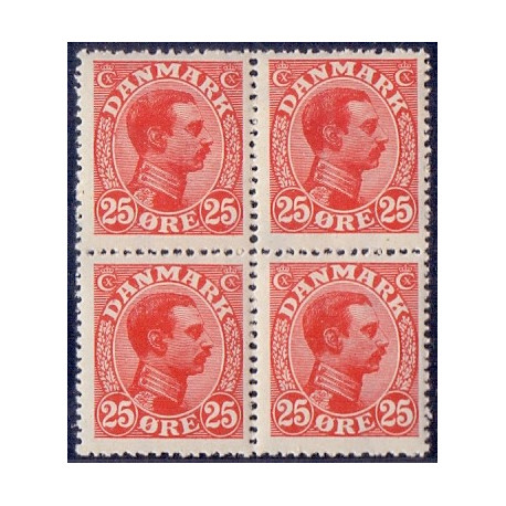 1921-22. Chr. X. 25 Øre, i 4-blok AFA 126 **