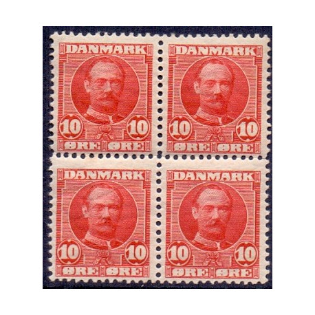 1907. Kong Frederik VIII, 10 Øre, i 4-blok AFA 55 **