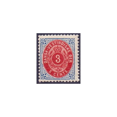DWI. 1873-1902.  3 Cent, blå/rød AFA nr. 6 **
