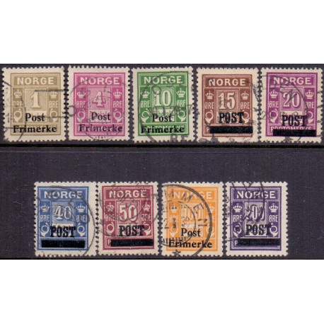 Norge. 1929. Provisorier på portomærker. 1-200 øre. AFA nr. 139-47 st. ** st. stemplet postfrisk