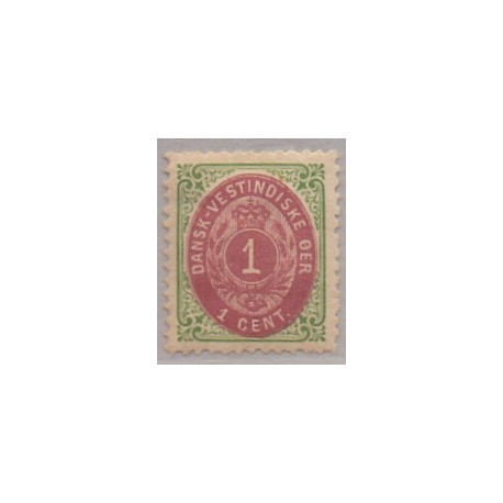 DWI. 1873-1902.  1 Cent, grøn/rødliglilla. omvendt ramme. AFA nr. 5By ** Postfrisk, stemplet