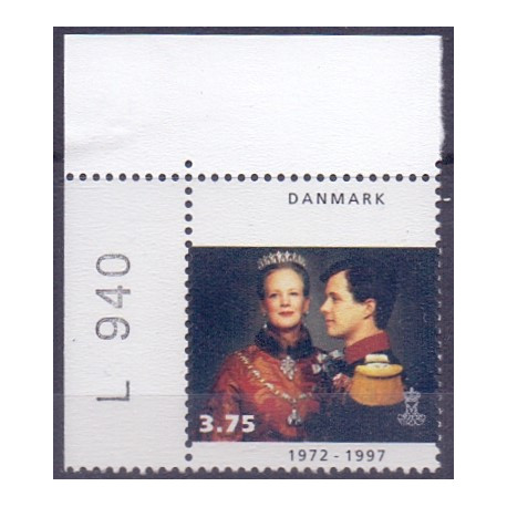 1997. Dr. Margrethe 25's års regeringsjubilæum. med varianten.AFA nr. 1135y ** postfrisk         Stemplet FDC