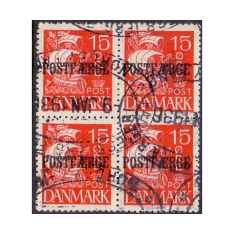 Danmark. Postfærge 1927 15 Øre, i 4-blok. AFA nr. 10 stemplet/used