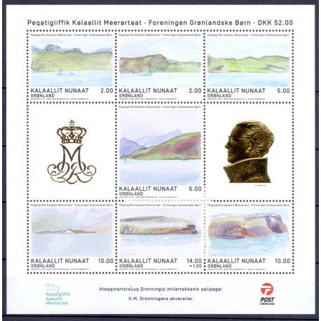 2018. 2-10,00 Kr. Dronningens akvareller, miniark AFA nr. 791 **  postfrisk  stemplet FDC
