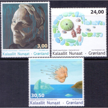 2014. 3,00-30,50 Kr. Moderne grønlandsk kunst III. AFA nr. 674-76 postfrisk stemplet