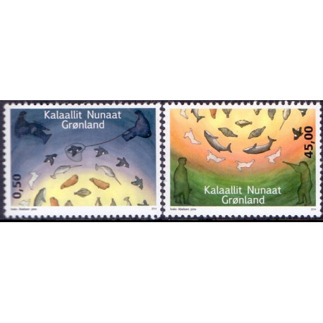 2014. 0,50-45,00 Kr. Fangerliv I. AFA nr. 681-82 postfrisk stemplet