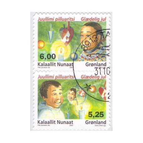 2005. 5,25-6,00 Kr. julefrimærke, fra hæfte. AFA nr. 458E-9E postfrisk stemplet