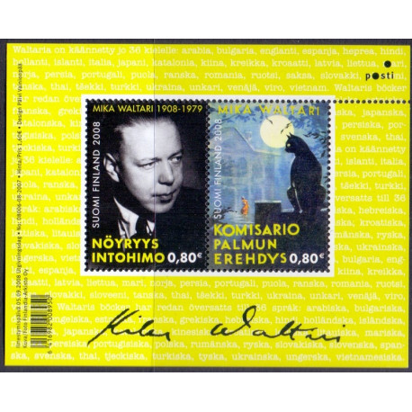 Finland. 2008. Mika Waltaris, miniark. AFA nr. 1923 **          ,       postfrisk stemplet