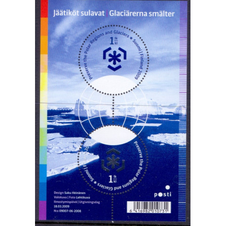 Finland. 2009. Gletscherne smelter, miniark. AFA nr. 1962 **         ,       postfrisk stemplet