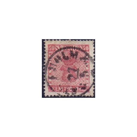 Sverige. 1858. 50 Øre, våben, Mørkkarmin, AFA nr. 12a, postfrisk stemplet