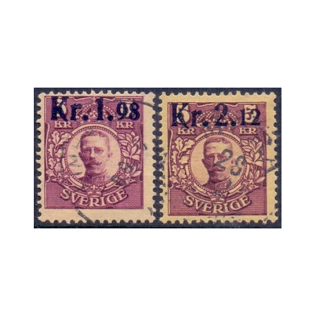 Sverige. 1917. Kong Gustav V.  provisorier. AFA nr. 98-99 **   postfrisk stemplet FDC st,