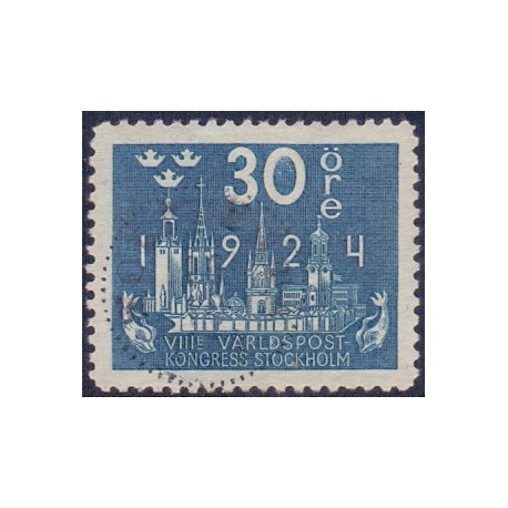 Sverige. 1924. Verdenspostkongres, 30 Øre, blå  AFA nr. 164 **   postfrisk stemplet FDC st,